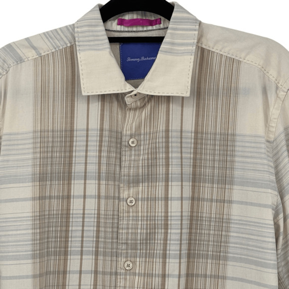 Tommy Bahama Beige Striped Long Sleeve Textured Button-Up Shirt Size Large - Picture 3 of 11